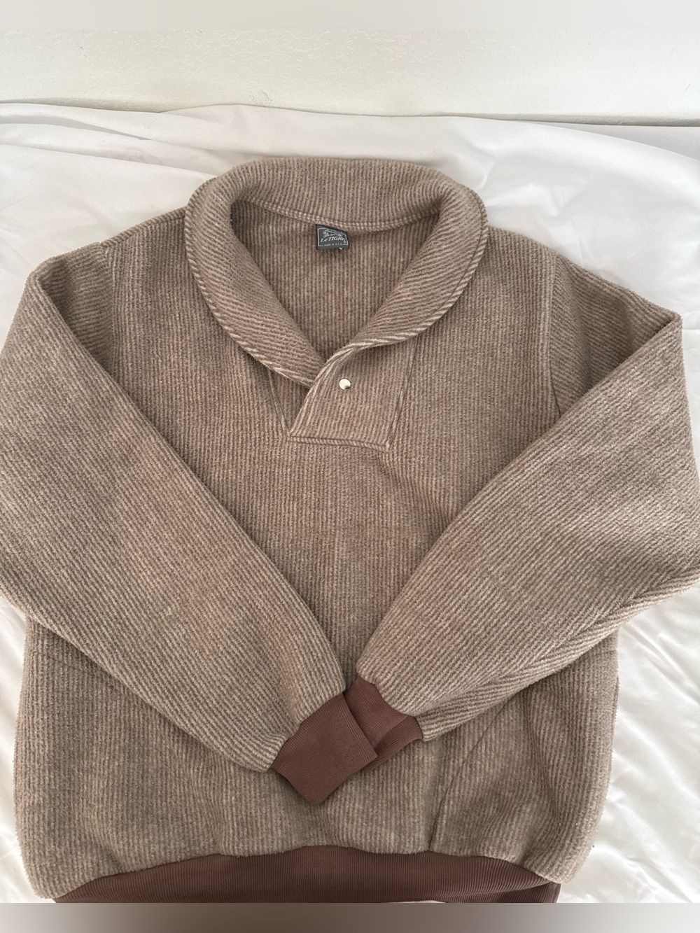 Shawl Collar V-Neck Sweater in Taupe